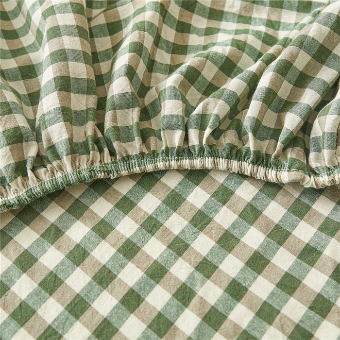 91家纺网 家纺一手货源 找家纺 喜居 2024新款A类色织纯棉水洗棉100%新疆棉全棉床笠 绿小格