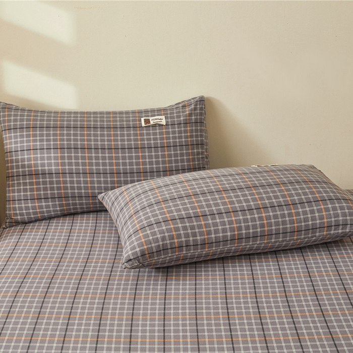 91家纺网 家纺一手货源 找家纺 喜居 2024新款A类色织纯棉水洗棉100%新疆棉全棉床笠 方格灰