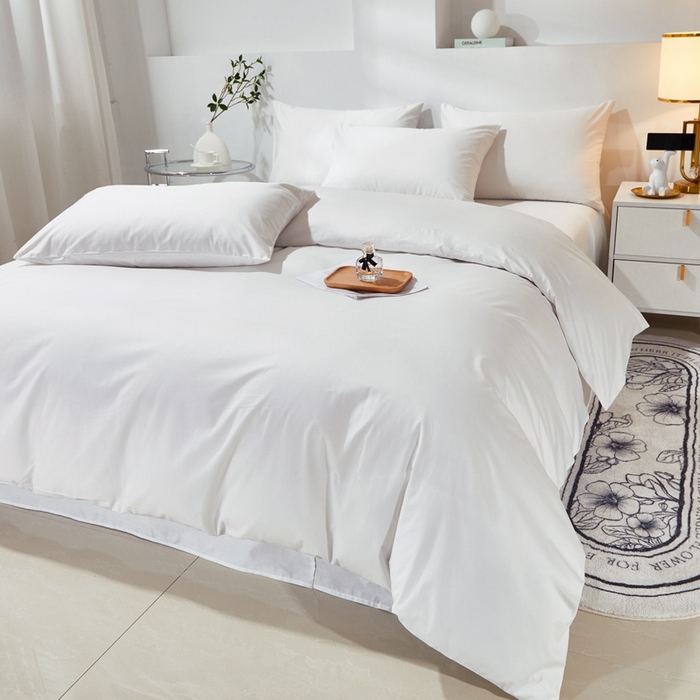 91家纺网 家纺一手货源 找家纺 晶缦家纺 2023新款喷气全棉13376纯棉斜纹纯色多规格四件套 沐色-本白