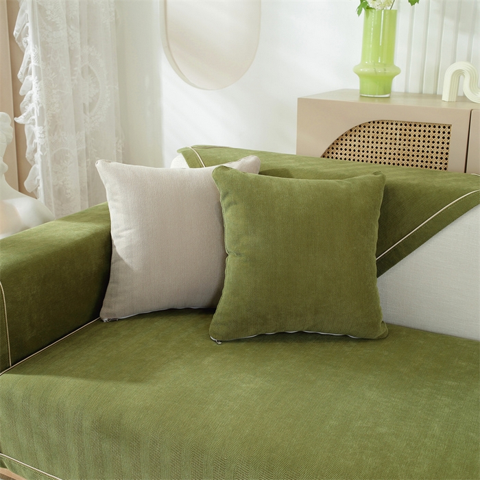 91家纺网 家纺一手货源 找家纺 共鸣沙发垫 2023新款雪尼尔人字纹沙发垫 人字纹绿色