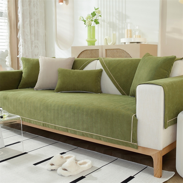 91家纺网 家纺一手货源 找家纺 共鸣沙发垫 2023新款雪尼尔人字纹沙发垫 人字纹绿色