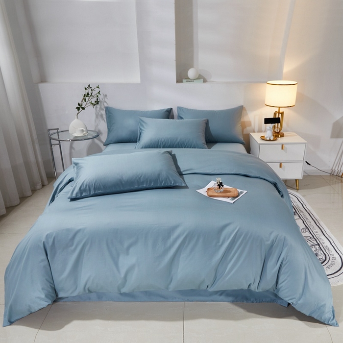 91家纺网 家纺一手货源 找家纺 晶缦家纺 2023新款喷气全棉13376纯棉斜纹纯色多规格四件套 沐色-雾霾蓝