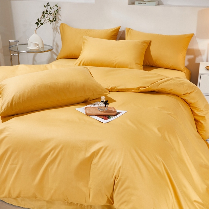 91家纺网 家纺一手货源 找家纺 晶缦家纺 2023新款喷气全棉13376纯棉斜纹纯色多规格被套 沐色-杏黄