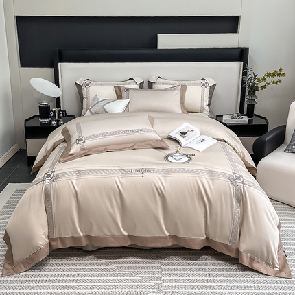 家居1号2024新款轻奢长绒棉刺绣四件套 图兰-香槟金