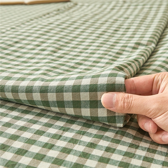 91家纺网 家纺一手货源 找家纺 喜居 2024新款A类色织纯棉水洗棉100%新疆棉全棉床笠 绿小格