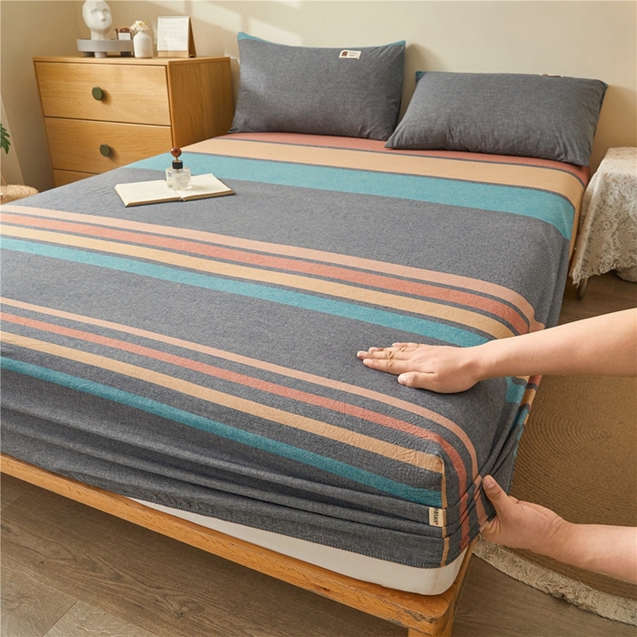 91家纺网 家纺一手货源 找家纺 喜居 2024新款A类色织纯棉水洗棉100%新疆棉全棉床笠 斯诺克