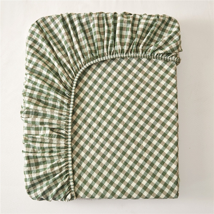 91家纺网 家纺一手货源 找家纺 喜居 2024新款A类色织纯棉水洗棉100%新疆棉全棉床笠 绿小格