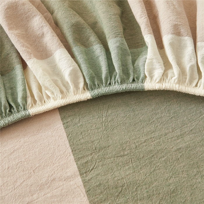 91家纺网 家纺一手货源 找家纺 喜居 2024新款A类色织纯棉水洗棉100%新疆棉全棉床笠 绿大格