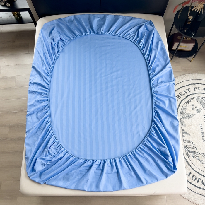 91家纺网 家纺一手货源 找家纺 品乐 2023新款 60支长绒棉提花条纹单床笠 条纹天蓝