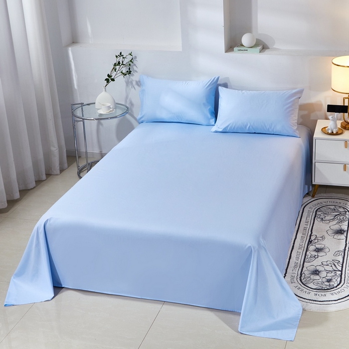 91家纺网 家纺一手货源 找家纺 晶缦家纺 2023新款喷气全棉13376纯棉斜纹纯色多规格床单 沐色-天蓝