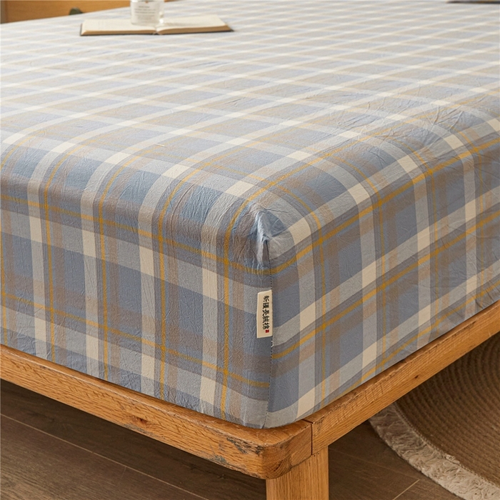 91家纺网 家纺一手货源 找家纺 喜居 2024新款A类色织纯棉水洗棉100%新疆棉全棉床笠 简兮灰