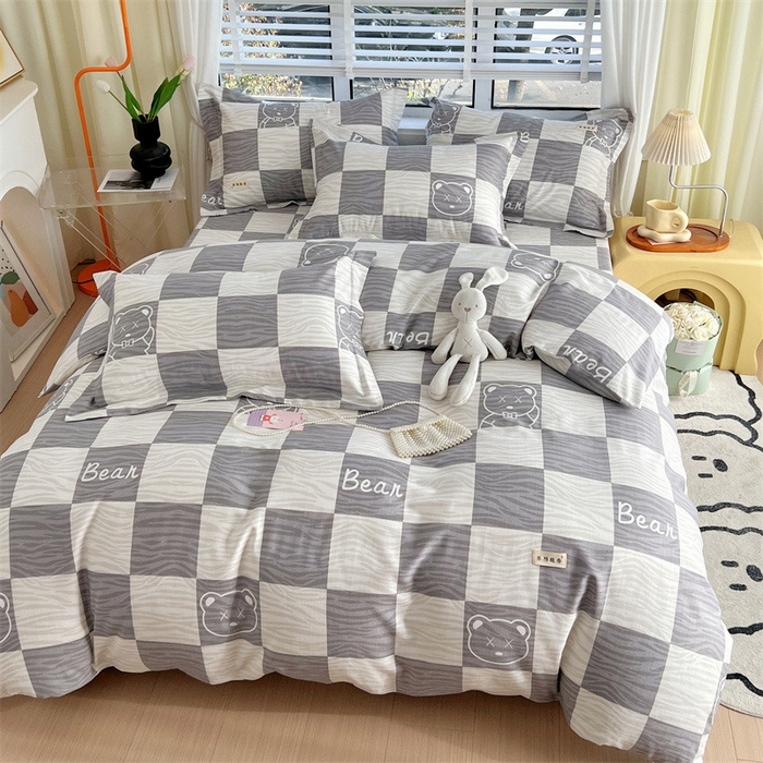 91家纺网 家纺一手货源 找家纺 凯磊家纺 新款原棉老粗布四件套 快乐熊