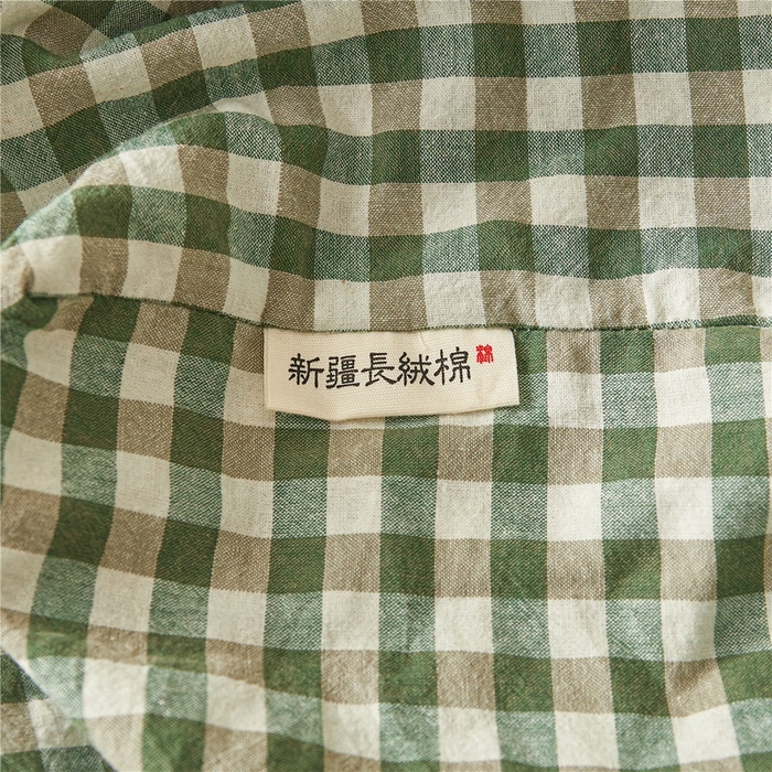 91家纺网 家纺一手货源 找家纺 喜居 2024新款A类色织纯棉水洗棉100%新疆棉全棉床笠 绿小格