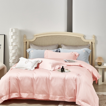 榻尚家居 2023新款TS简约系列80长绒棉贡缎四件套 香妃粉