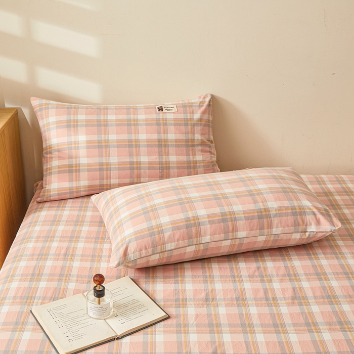 91家纺网 家纺一手货源 找家纺 喜居 2024新款A类色织纯棉水洗棉100%新疆棉全棉床笠 初恋格