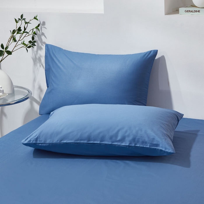 91家纺网 家纺一手货源 找家纺 晶缦家纺 2023新款喷气全棉13376纯棉斜纹纯色单品枕套 沐色-牛仔蓝