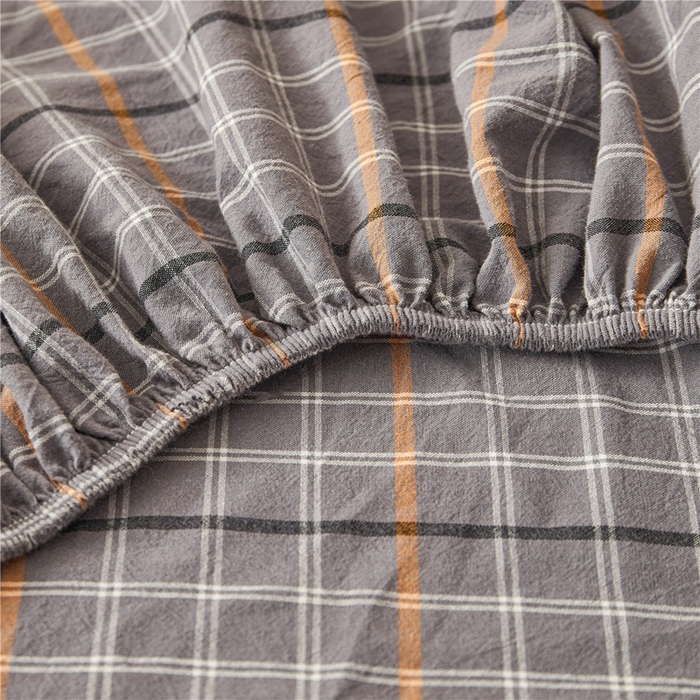 91家纺网 家纺一手货源 找家纺 喜居 2024新款A类色织纯棉水洗棉100%新疆棉全棉床笠 方格灰