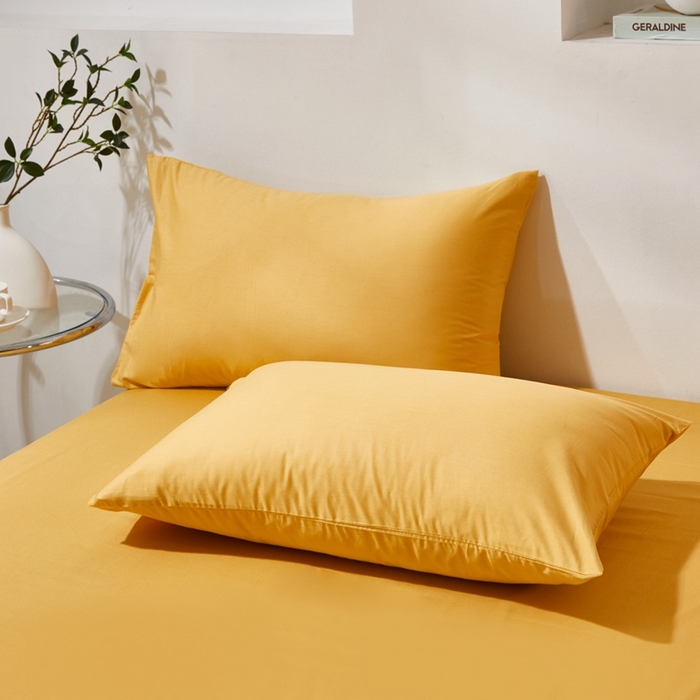 91家纺网 家纺一手货源 找家纺 晶缦家纺 2023新款喷气全棉13376纯棉斜纹纯色单品枕套 沐色-杏黄