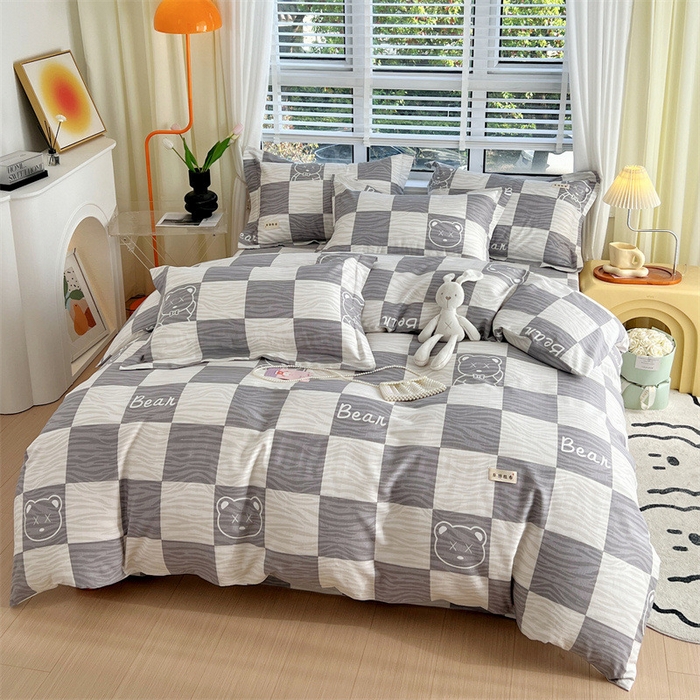 91家纺网 家纺一手货源 找家纺 凯磊家纺 新款原棉老粗布四件套 快乐熊