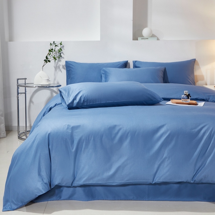 91家纺网 家纺一手货源 找家纺 晶缦家纺 2023新款喷气全棉13376纯棉斜纹纯色多规格被套 沐色-牛仔蓝