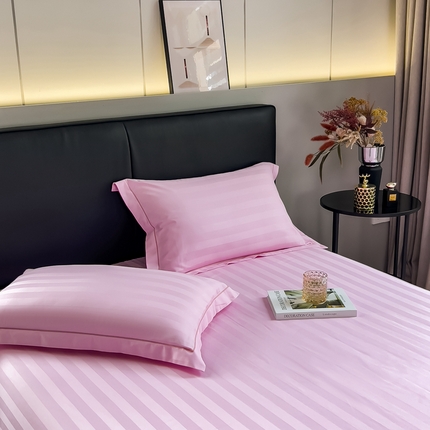 91家纺网 家纺一手货源 找家纺 品乐 2023新款 60支长绒棉提花条纹单枕套 条纹粉色