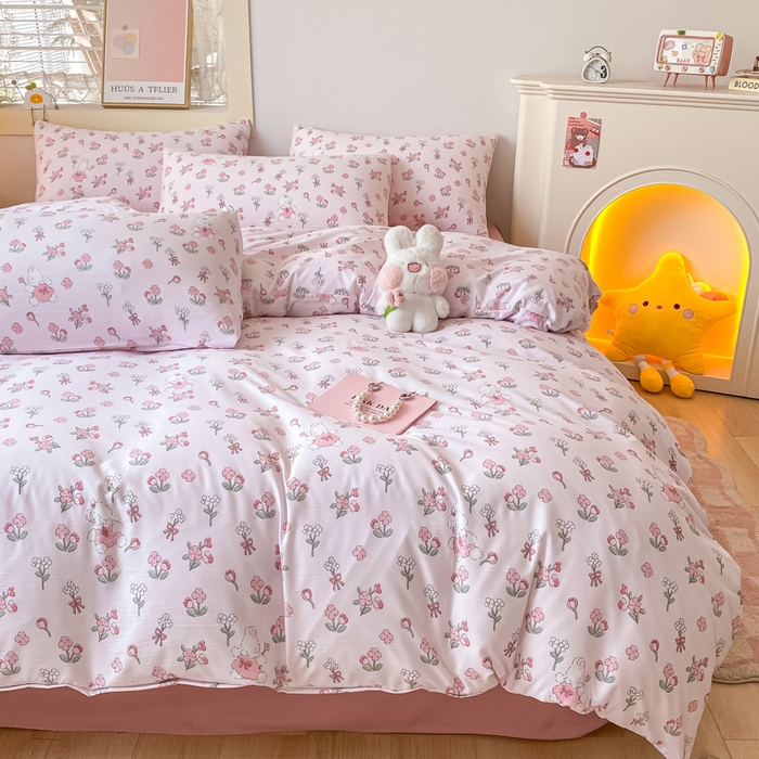 91家纺网 家纺一手货源 找家纺 港岛妹妹2024新款水洗双层纱四件套 安妮兔