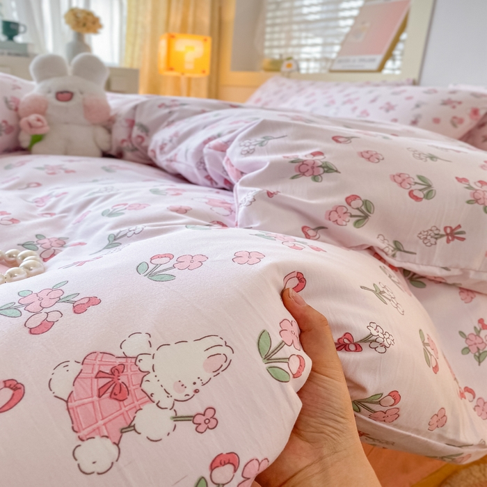 91家纺网 家纺一手货源 找家纺 港岛妹妹2024新款水洗双层纱四件套 安妮兔