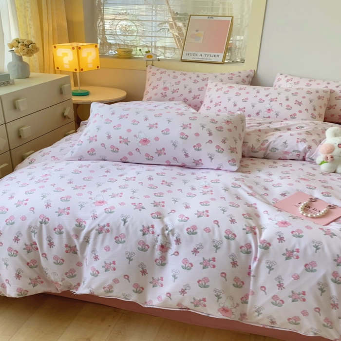 91家纺网 家纺一手货源 找家纺 港岛妹妹2024新款水洗双层纱四件套 安妮兔