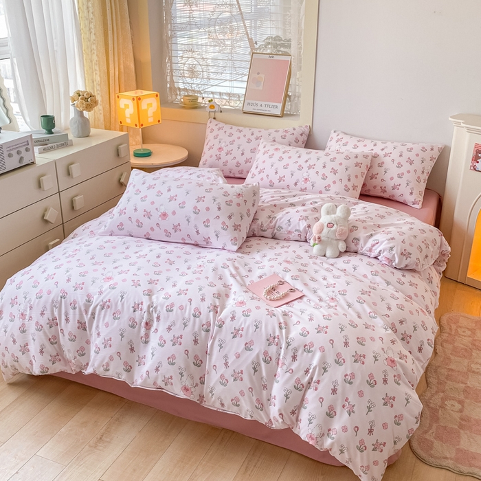 91家纺网 家纺一手货源 找家纺 港岛妹妹2024新款水洗双层纱四件套 安妮兔