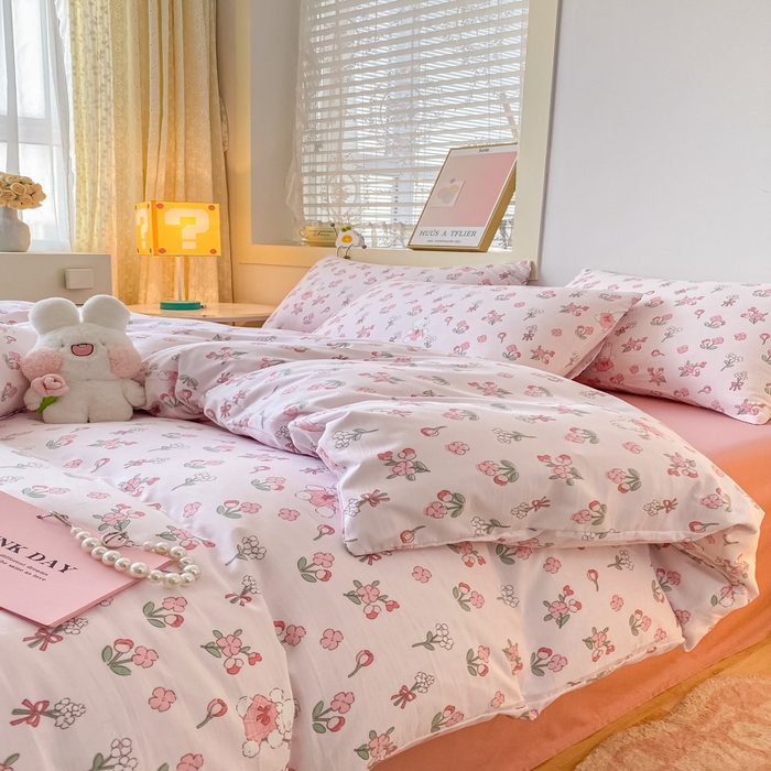 91家纺网 家纺一手货源 找家纺 港岛妹妹2024新款水洗双层纱四件套 安妮兔