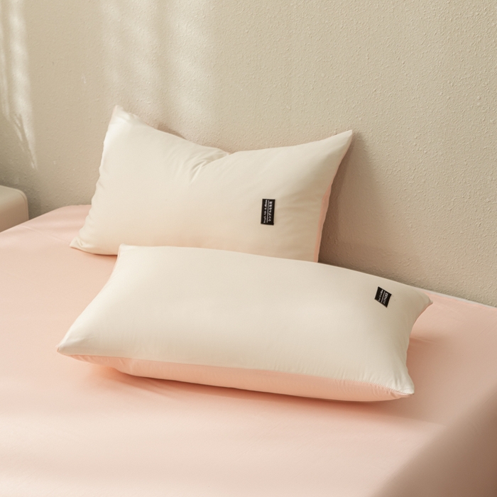 91家纺网 家纺一手货源 找家纺 米瑞娜2024新款水洗棉麻双拼纯色枕套 奶白+冰粉