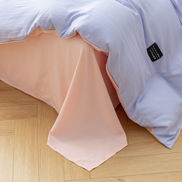 91家纺网 家纺一手货源 找家纺 米瑞娜 2024新款 水洗棉麻双拼纯色四件套 丁香紫+西梅粉