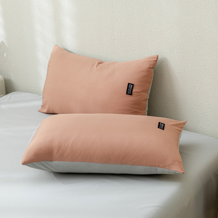 91家纺网 家纺一手货源 找家纺 米瑞娜 2024新款 水洗棉麻双拼纯色四件套 黛粉+浅灰