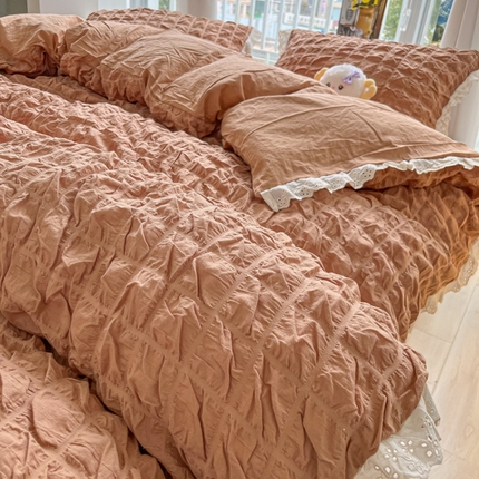 91家纺网 家纺一手货源 找家纺 （总）盼季2023新款奶油风公主风小清新花边泡泡纱床上四件套宿舍三件套