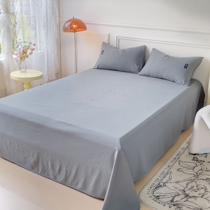 91家纺网 家纺一手货源 找家纺 米瑞娜2024新款水洗棉麻双拼纯色床单 高级灰床单