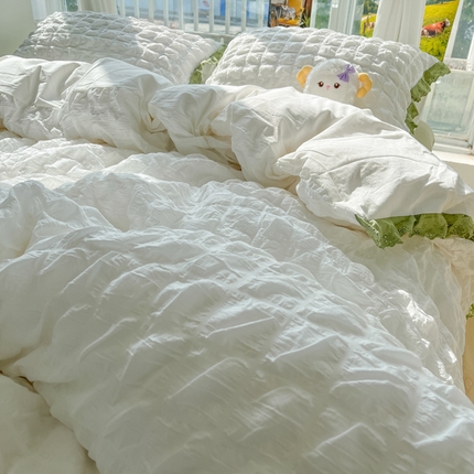 91家纺网 家纺一手货源 找家纺 （总）盼季2023新款奶油风公主风小清新花边泡泡纱床上四件套宿舍三件套