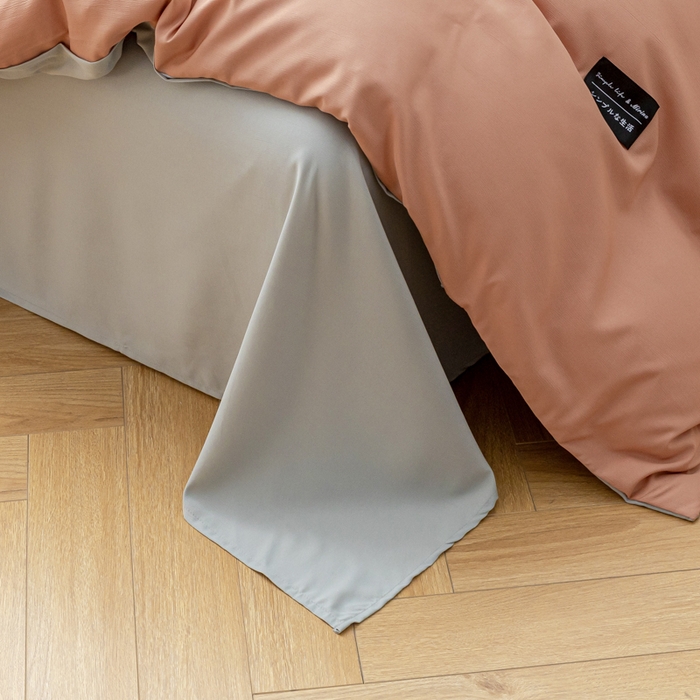 91家纺网 家纺一手货源 找家纺 米瑞娜 2024新款 水洗棉麻双拼纯色四件套 黛粉+浅灰