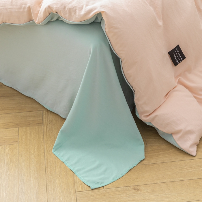 91家纺网 家纺一手货源 找家纺 米瑞娜 2024新款 水洗棉麻双拼纯色四件套 冰粉+自然绿