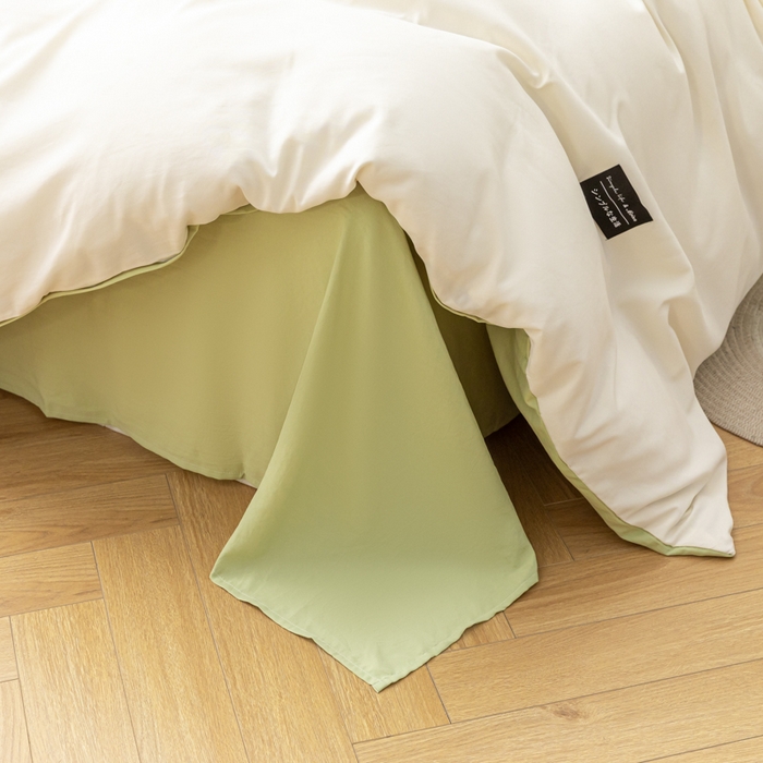 91家纺网 家纺一手货源 找家纺 米瑞娜 2024新款 水洗棉麻双拼纯色四件套 白+豆绿