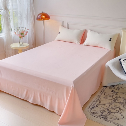 91家纺网 家纺一手货源 找家纺 米瑞娜2024新款水洗棉麻双拼纯色床单 奶白+冰粉床单