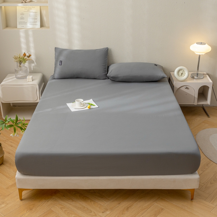 91家纺网 家纺一手货源 找家纺 米瑞娜2024新款水洗棉麻双拼纯色单床笠 高级灰