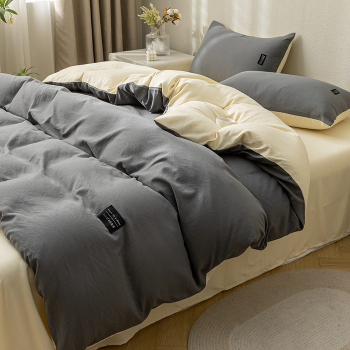 91家纺网 家纺一手货源 找家纺 米瑞娜2024新款无印风水洗棉麻单品—单被套 中灰+奶茶