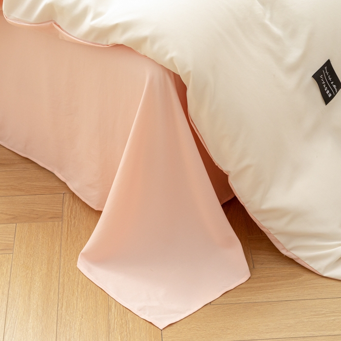 91家纺网 家纺一手货源 找家纺 米瑞娜 2024新款 水洗棉麻双拼纯色四件套 奶白+冰粉