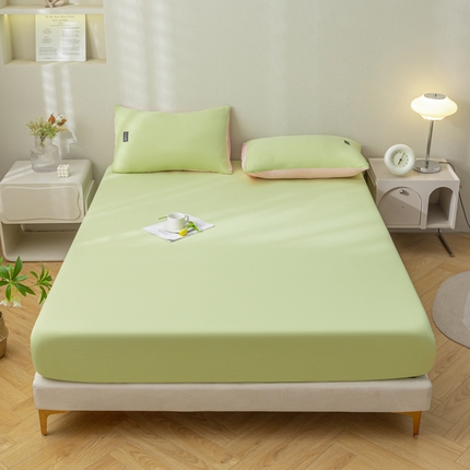 91家纺网 家纺一手货源 找家纺 （总）米瑞娜2024新款水洗棉麻双拼纯色单床笠