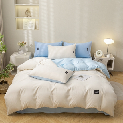 91家纺网 家纺一手货源 找家纺 （总）米瑞娜 2024新款 水洗棉麻双拼纯色四件套