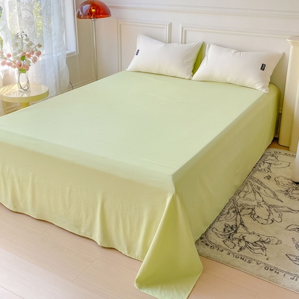 米瑞娜2024新款水洗棉麻双拼纯色床单 白+豆绿床单