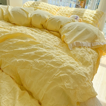 91家纺网 家纺一手货源 找家纺 （总）盼季2023新款奶油风公主风小清新花边泡泡纱床上四件套宿舍三件套