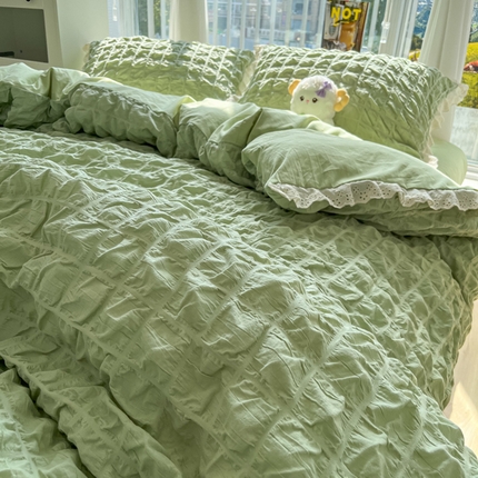 91家纺网 家纺一手货源 找家纺 （总）盼季2023新款奶油风公主风小清新花边泡泡纱床上四件套宿舍三件套