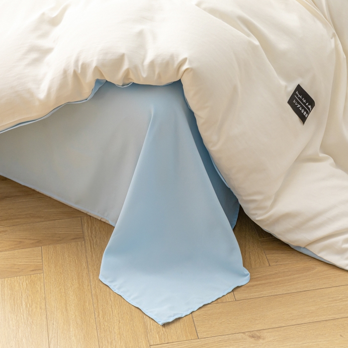 91家纺网 家纺一手货源 找家纺 米瑞娜 2024新款 水洗棉麻双拼纯色四件套 奶白+淡蓝