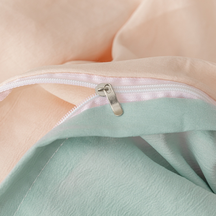 91家纺网 家纺一手货源 找家纺 米瑞娜 2024新款 水洗棉麻双拼纯色四件套 冰粉+自然绿